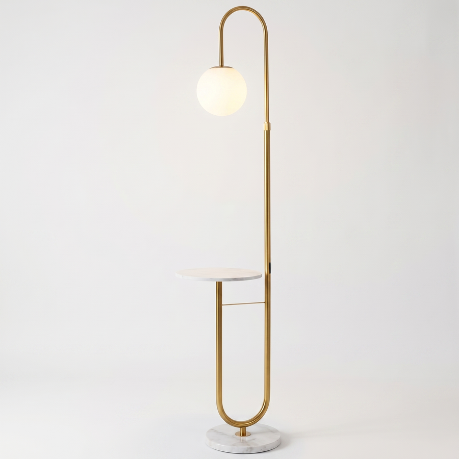 Orbita Globe Floor Lamp with Marble Side Table