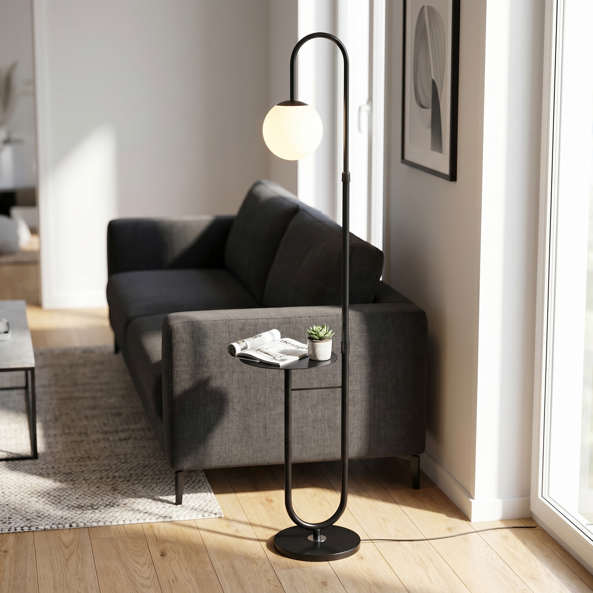 Orbita Globe Floor Lamp with Marble Side Table