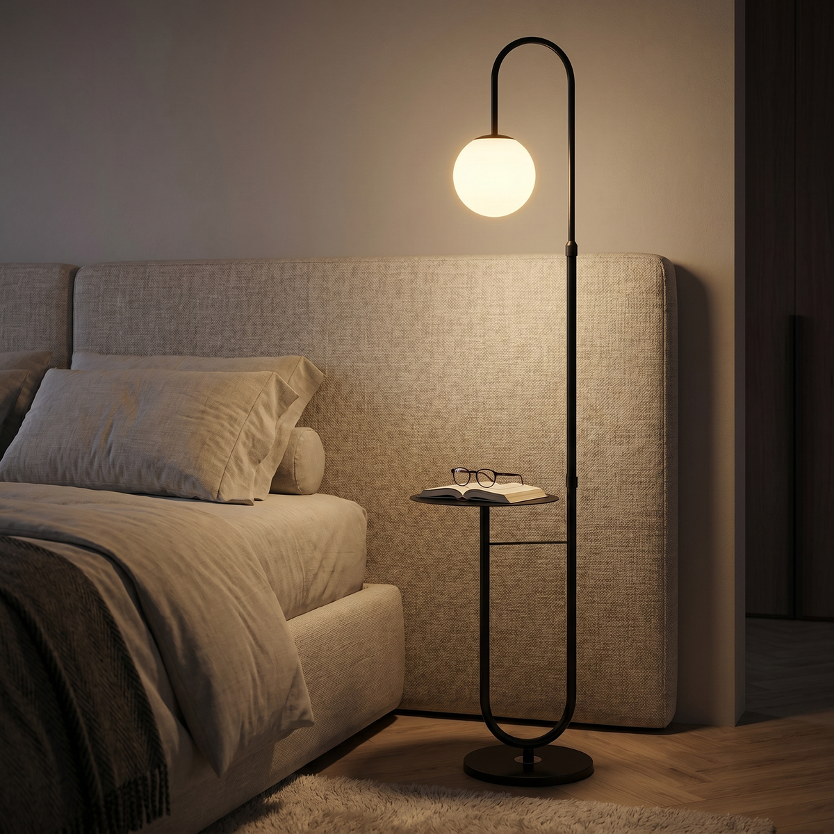 Orbita Globe Floor Lamp with Marble Side Table