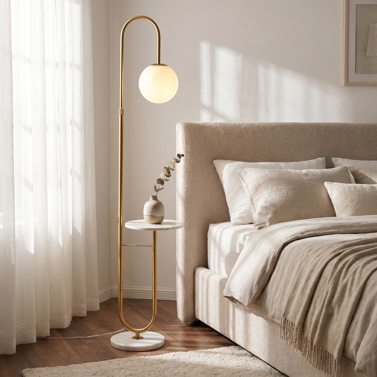 Orbita Globe Floor Lamp with Marble Side Table