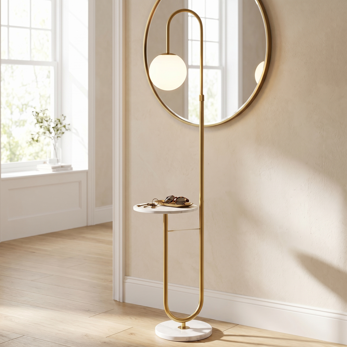 Orbita Globe Floor Lamp with Marble Side Table