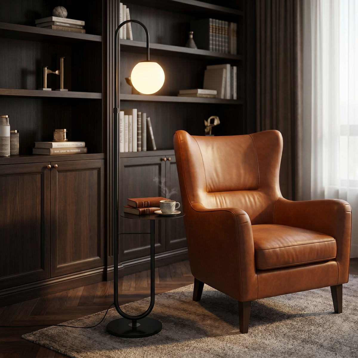 Orbita Globe Floor Lamp with Marble Side Table