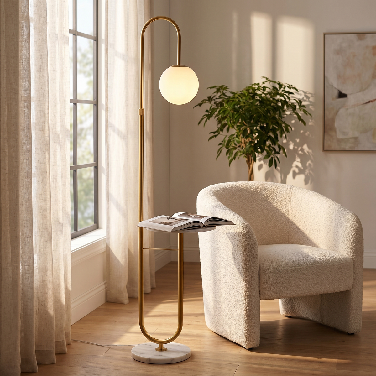 Orbita Globe Floor Lamp with Marble Side Table