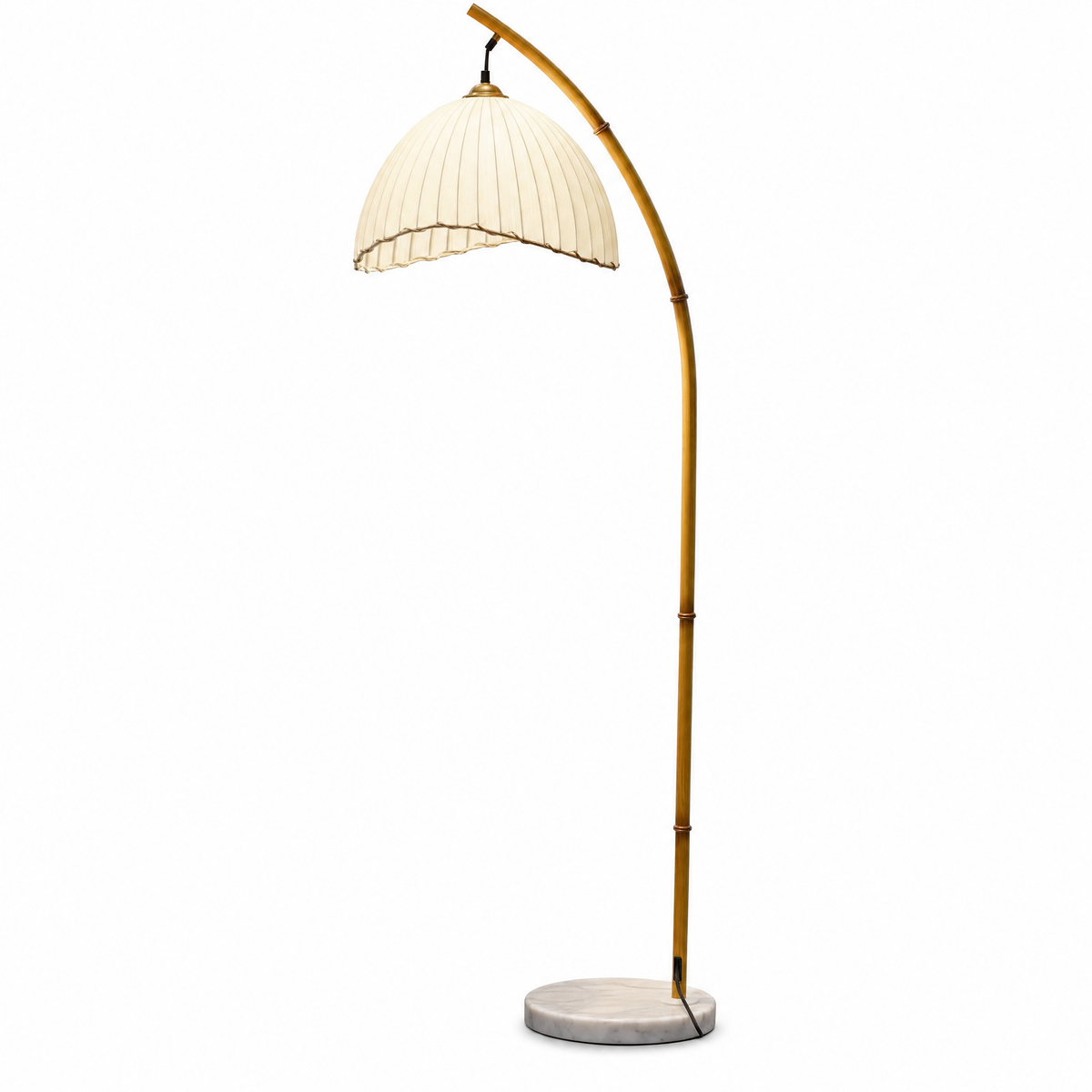 Loto Bamboo Arc Floor Lamp with Marble Base