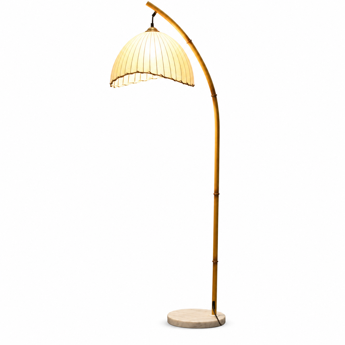 Loto Bamboo Arc Floor Lamp with Marble Base