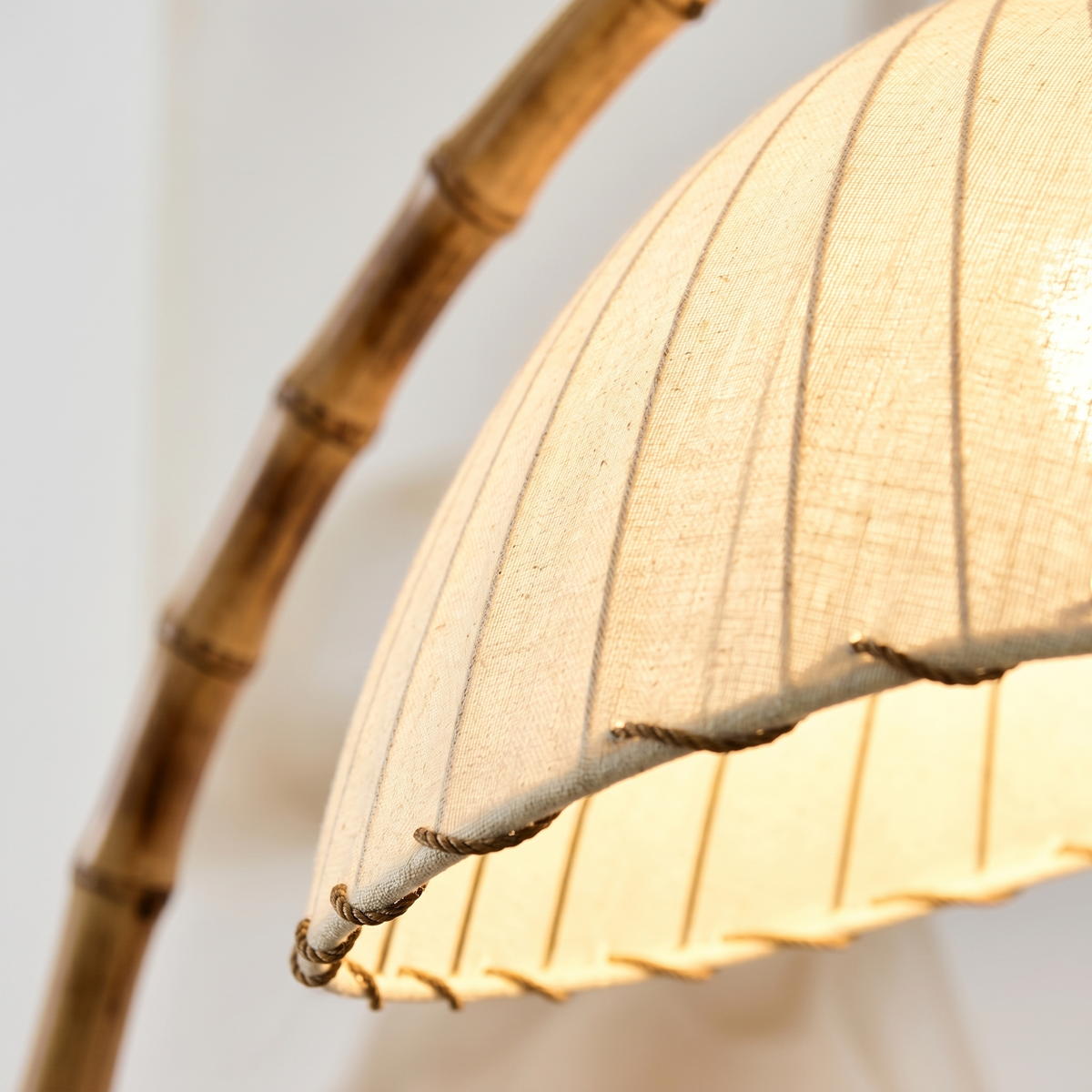Loto Bamboo Arc Floor Lamp with Marble Base