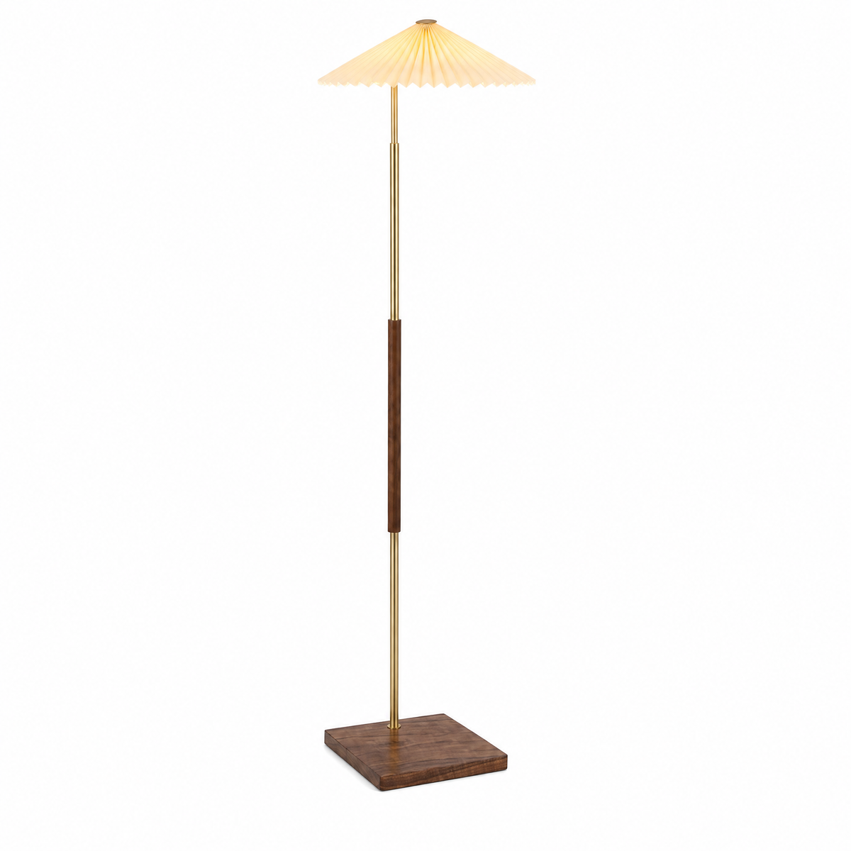 Margherita Dorata Pleated Parasol Floor Lamp with Walnut Column