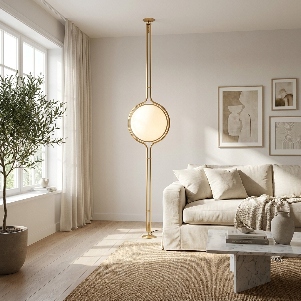 Sfera Sospesa Floor-to-Ceiling Globe Lamp with Tension-Fit Rod