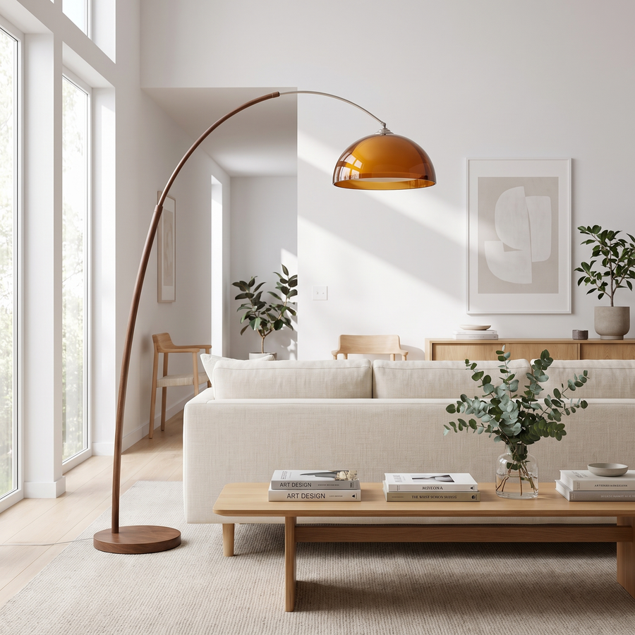 Ventoro Arc Floor Lamp with Amber Dome Shade