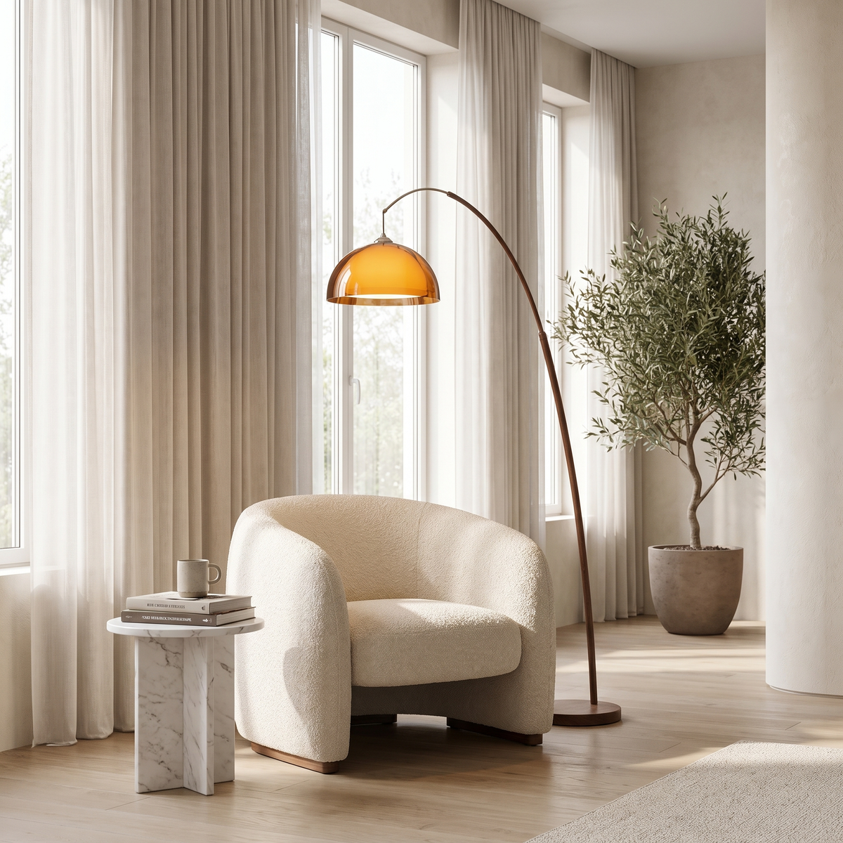 Ventoro Arc Floor Lamp with Amber Dome Shade
