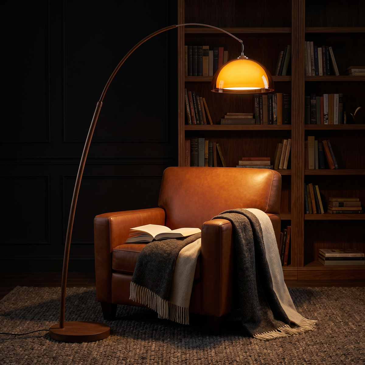 Ventoro Arc Floor Lamp with Amber Dome Shade