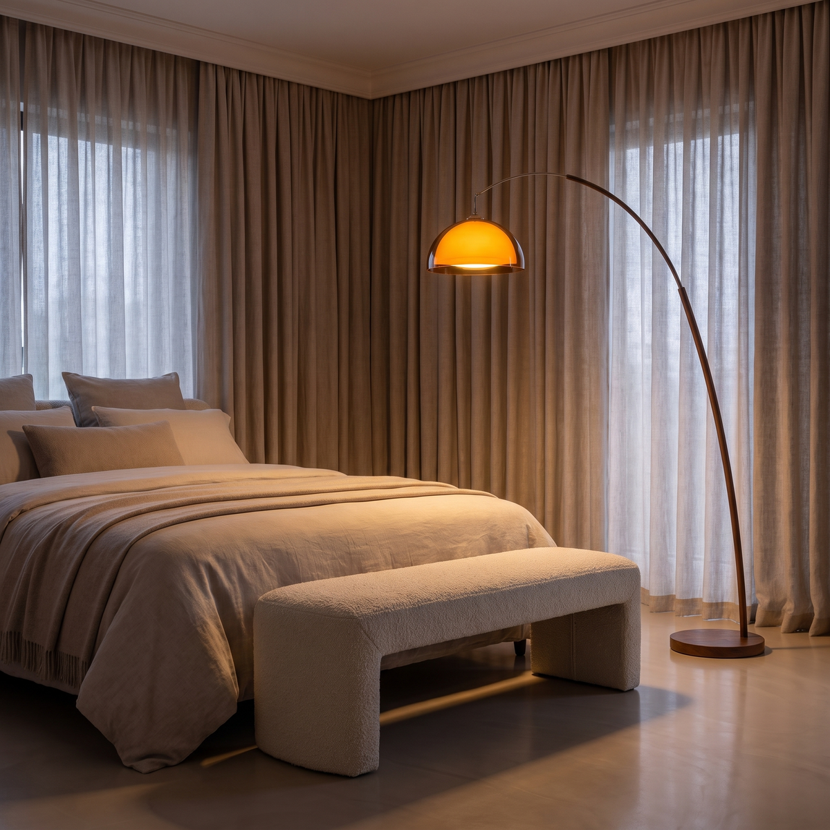 Ventoro Arc Floor Lamp with Amber Dome Shade
