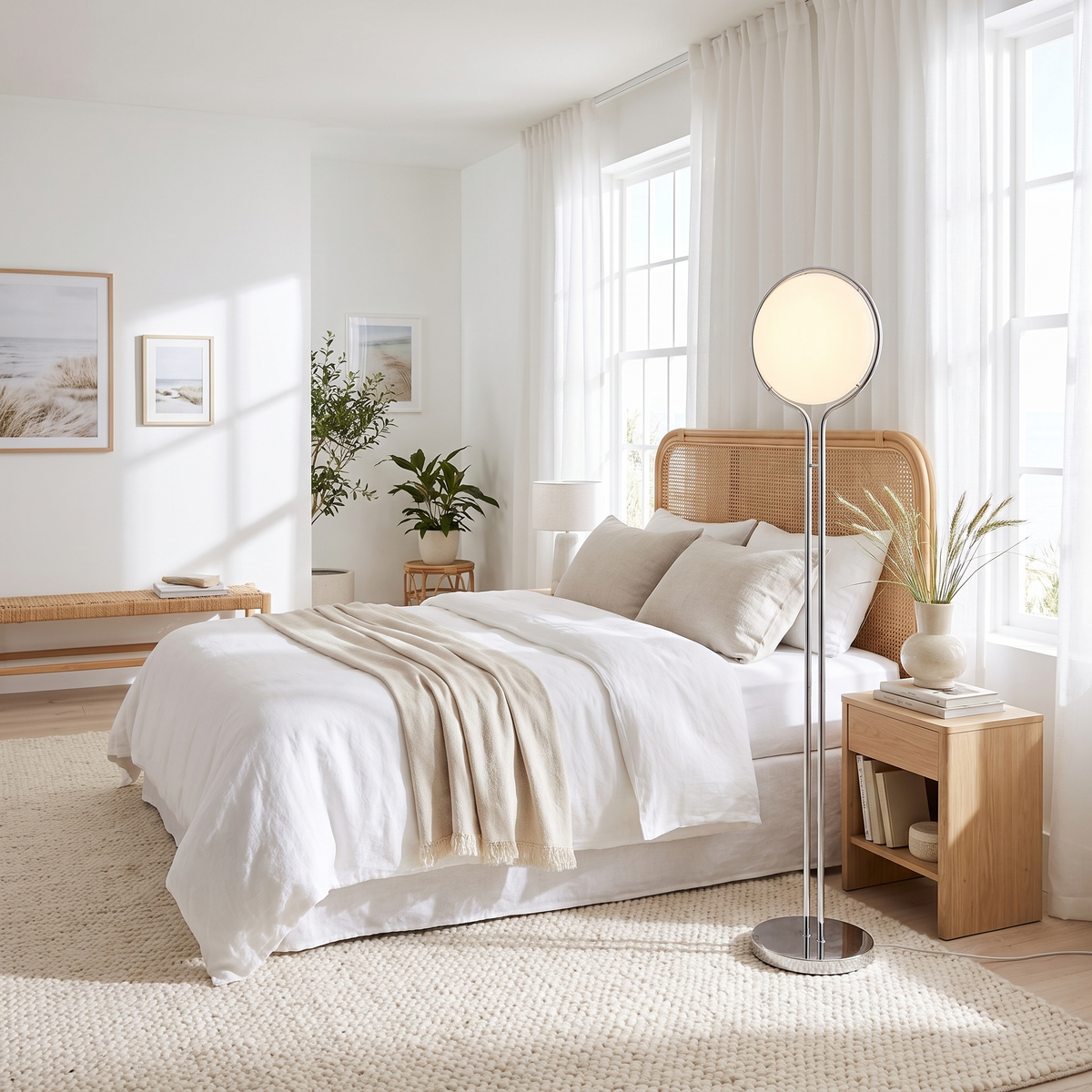 Luna Velata Chrome Arc Globe Floor Lamp with Frosted Opal Shade