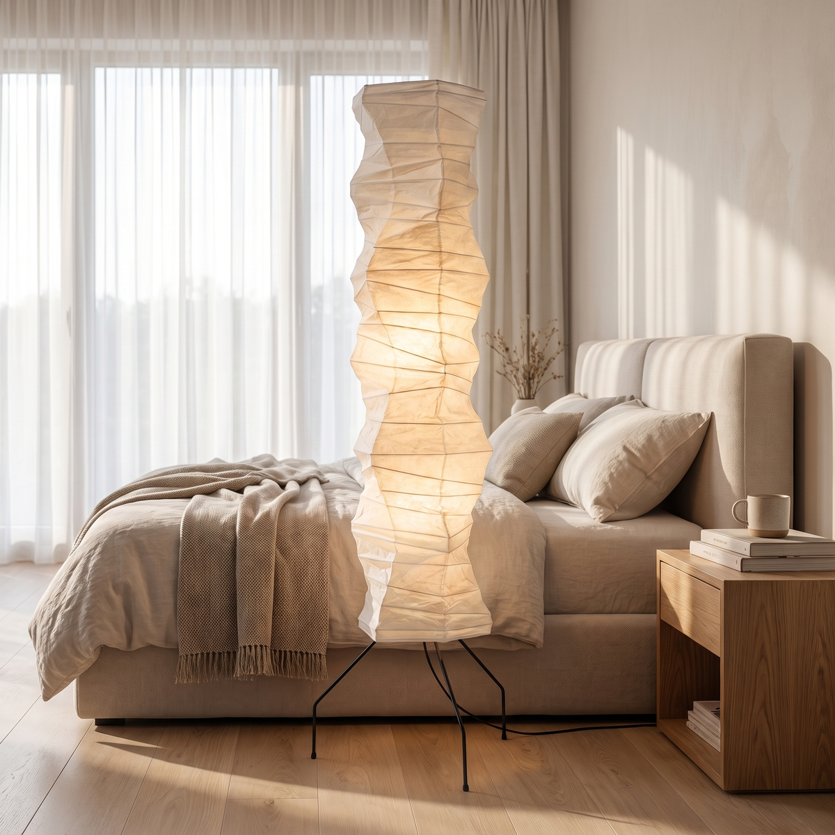Luna Velata Rice Paper Floor Lamp with Bamboo Frame