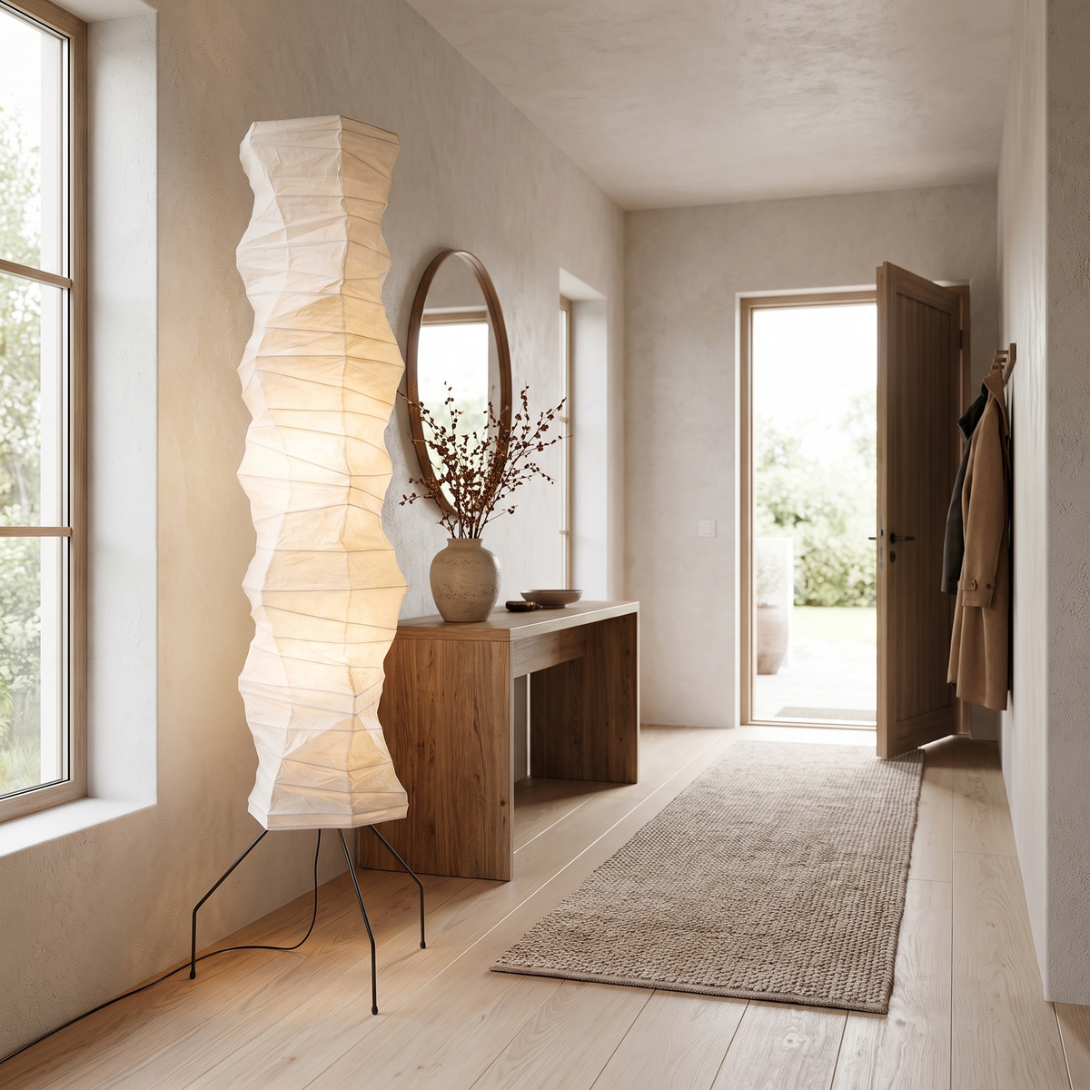 Luna Velata Rice Paper Floor Lamp with Bamboo Frame