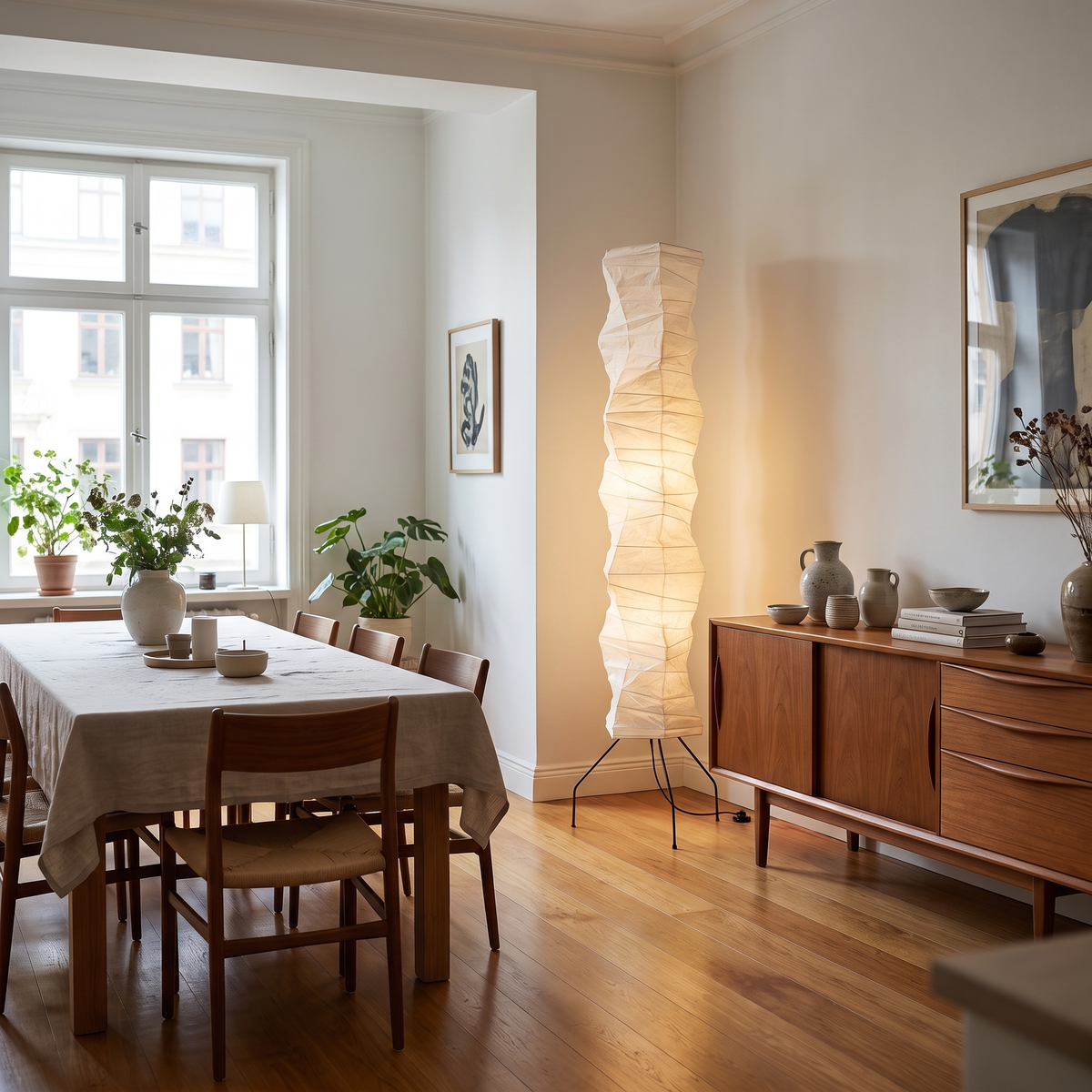Luna Velata Rice Paper Floor Lamp with Bamboo Frame