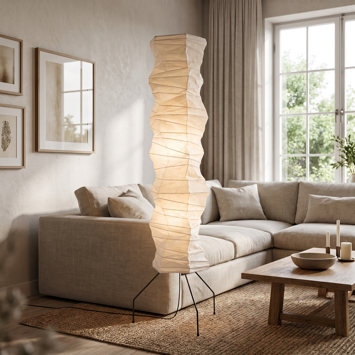 Luna Velata Rice Paper Floor Lamp with Bamboo Frame